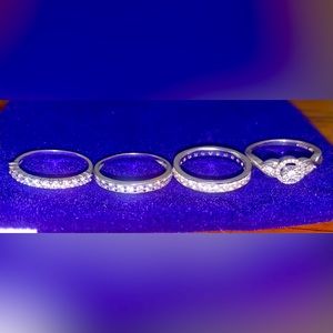 Set of 4 sterling silver cubic zirconia rings - size 8